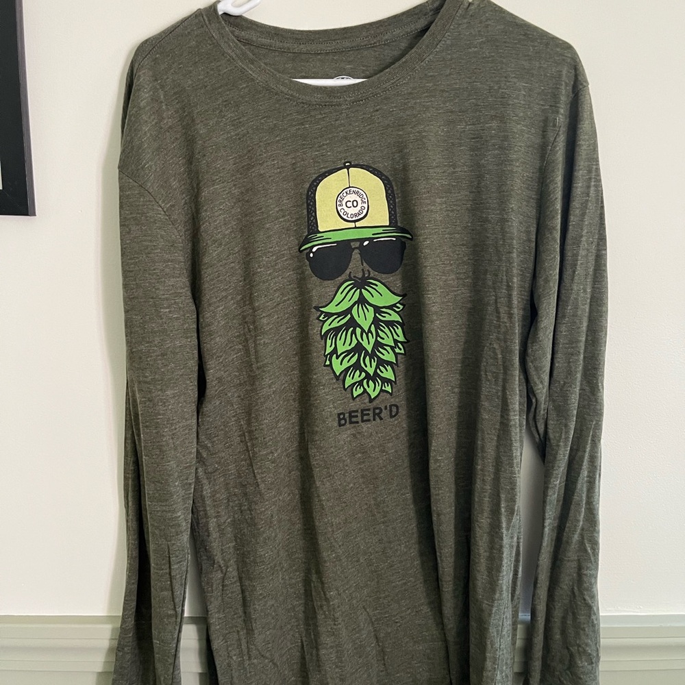 Olive Green Long Sleeve Tee with Graphic Print